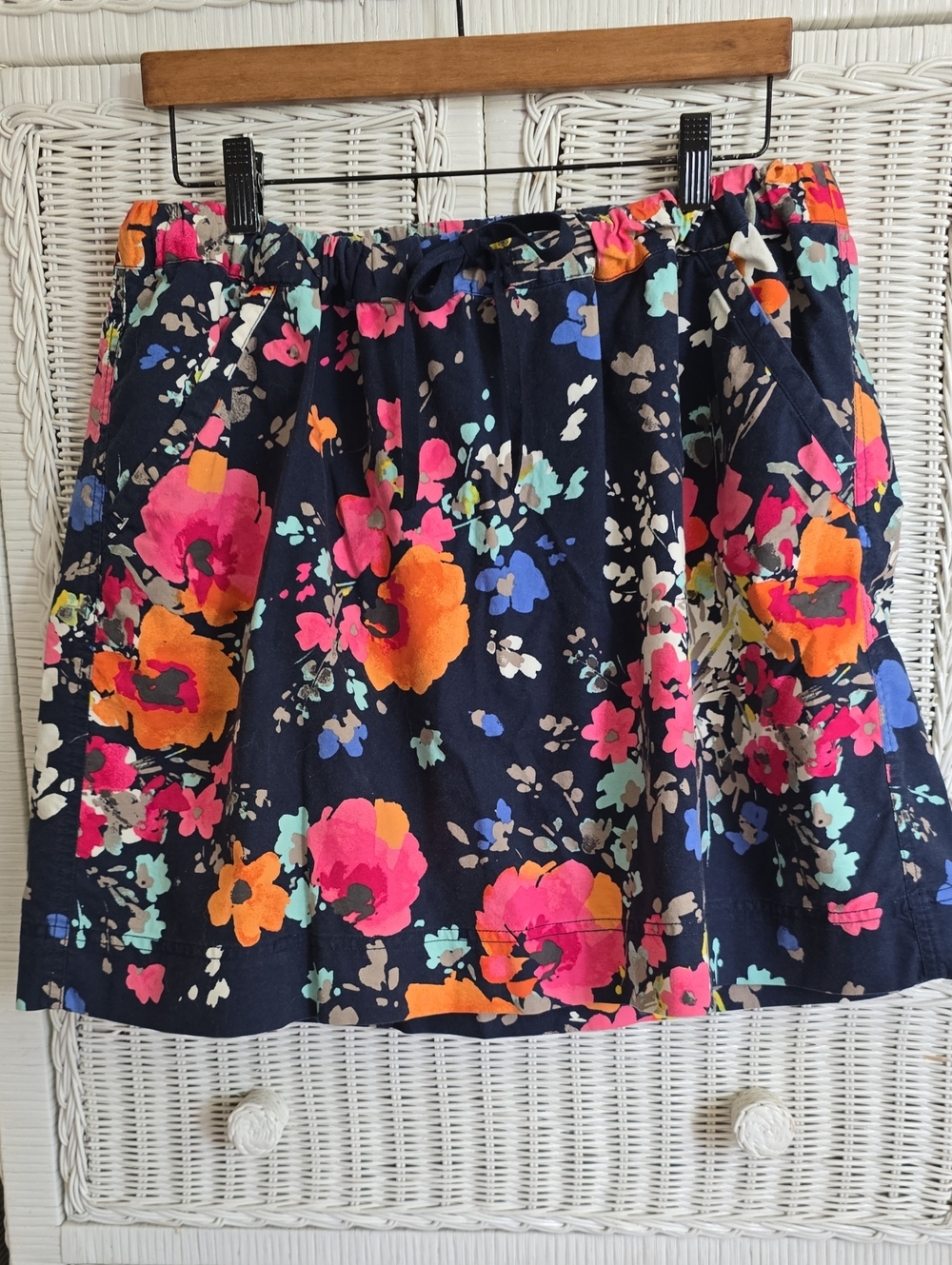 Merona Navy Mini Skirt with Bright Pink & Orange Floral